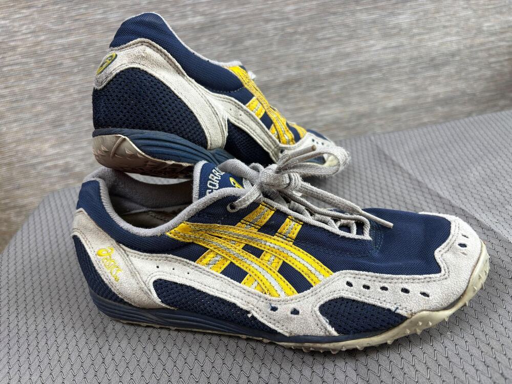 ASICS Shoes Mens Size 7.5 Blue Yellow Track Spikes Running Athletic GN208